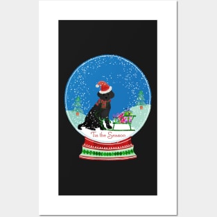 Cute Black Lab Christmas Snow Globe Posters and Art